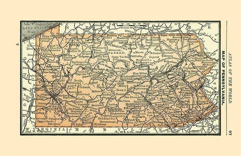 Pennsylvania - Alden 1886 White Modern Wood Framed Art Print with Double Matting by Alden