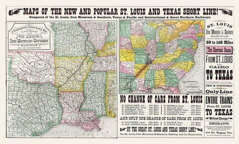 St Louis - Iron Mountain Rail- Wooward 1882 White Modern Wood Framed Art Print with Double Matting by Wooward