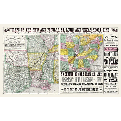 St Louis - Iron Mountain Rail- Wooward 1882 Gold Ornate Wood Framed Art Print with Double Matting by Wooward