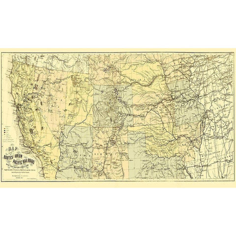 Union Pacific with Eastern Connections 1867 Gold Ornate Wood Framed Art Print with Double Matting by Keeler