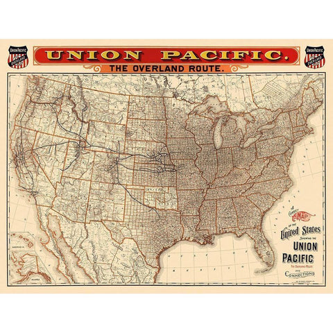 Union Pacific Railroad - Knight 1892 Black Modern Wood Framed Art Print by Knight
