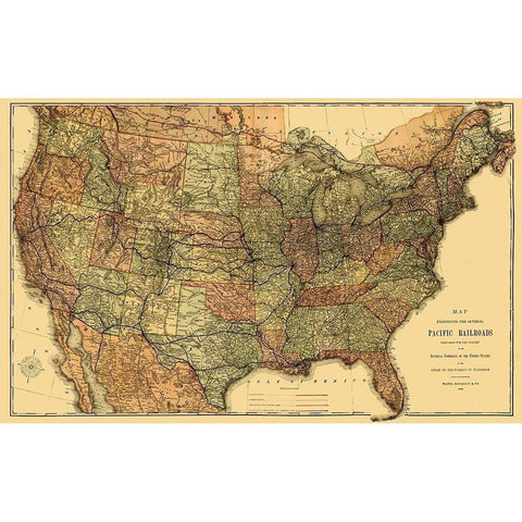 Pacific Railroads - Rand McNally 1883 Black Modern Wood Framed Art Print with Double Matting by Rand McNally
