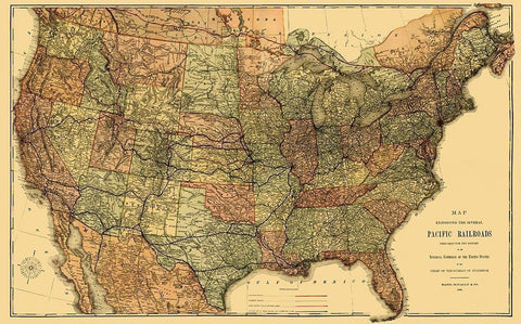 Pacific Railroads - Rand McNally 1883 White Modern Wood Framed Art Print with Double Matting by Rand McNally