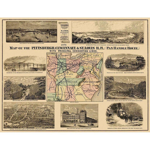 Pittsburgh, Cincinnati and St. Louis RR - 1876 Gold Ornate Wood Framed Art Print with Double Matting by Unknown