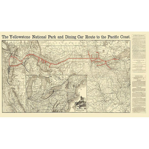 Northern Pacific Railroad, Yellowstone Route 1897 Gold Ornate Wood Framed Art Print with Double Matting by Rand McNally