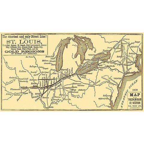 Toledo, Wabash and Gt Western Railroad Line 1859 Black Modern Wood Framed Art Print by Unknown