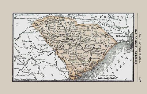 South Carolina - Alden 1886 White Modern Wood Framed Art Print with Double Matting by Alden