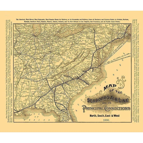 Seaboard Air Line Railroad - Rand McNally 1896 Gold Ornate Wood Framed Art Print with Double Matting by Rand McNally