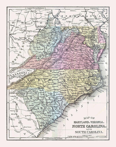 South Eastern United States - Mitchell 1877 White Modern Wood Framed Art Print with Double Matting by Mitchell