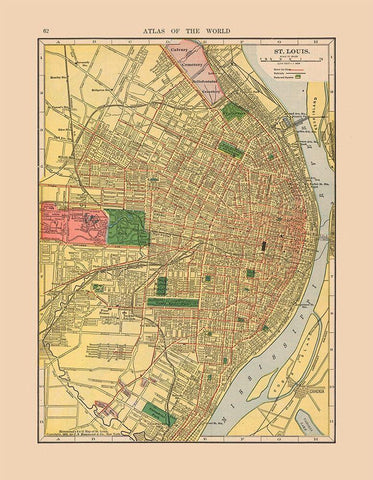 Saint Louis Missouri - Hammond 1910 White Modern Wood Framed Art Print with Double Matting by Hammond