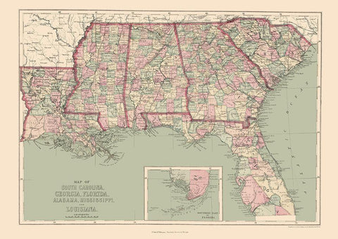United States Southeastern - Williams 1873 White Modern Wood Framed Art Print with Double Matting by Williams