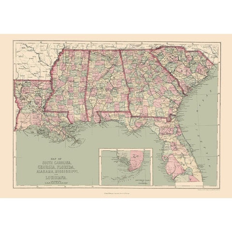 United States Southeastern - Williams 1873 Black Modern Wood Framed Art Print by Williams