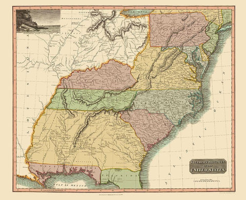 Southeastern United States - Thomson 1817 White Modern Wood Framed Art Print with Double Matting by Thomson
