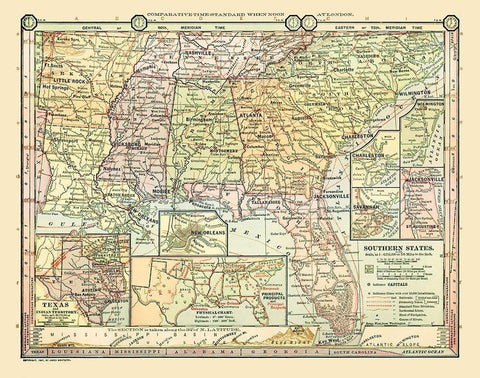 Southern States - Monteith 1882 White Modern Wood Framed Art Print with Double Matting by Monteith