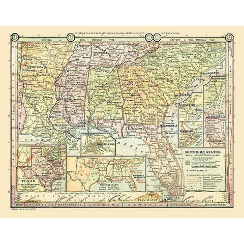 Southern States - Monteith 1882 White Modern Wood Framed Art Print by Monteith