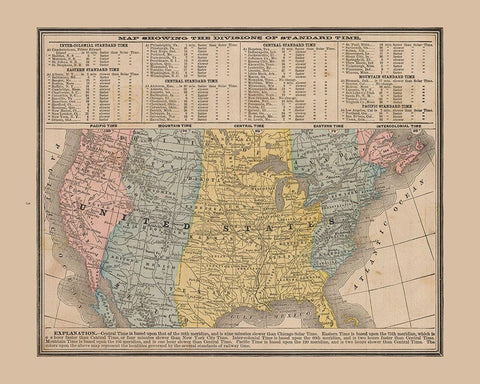 Divisions of Standard Time - Cram 1888 White Modern Wood Framed Art Print with Double Matting by Cram