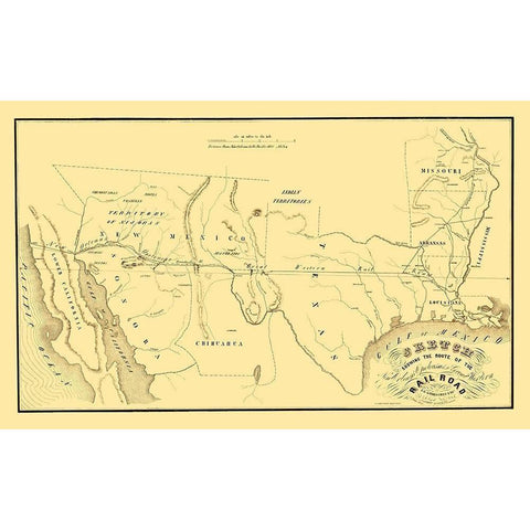 New Orleans, Opelousas and Great Western 1853 Black Modern Wood Framed Art Print with Double Matting by Theuret