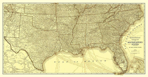 Southeastern States Roads - Rand McNally 1923 White Modern Wood Framed Art Print with Double Matting by Rand McNally