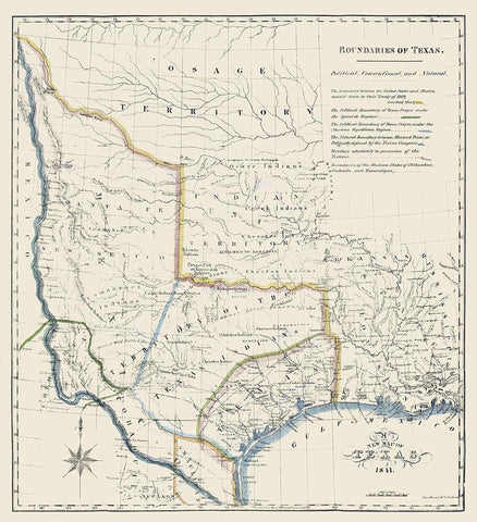 Texas Boundaries -1841 White Modern Wood Framed Art Print with Double Matting by Unknown
