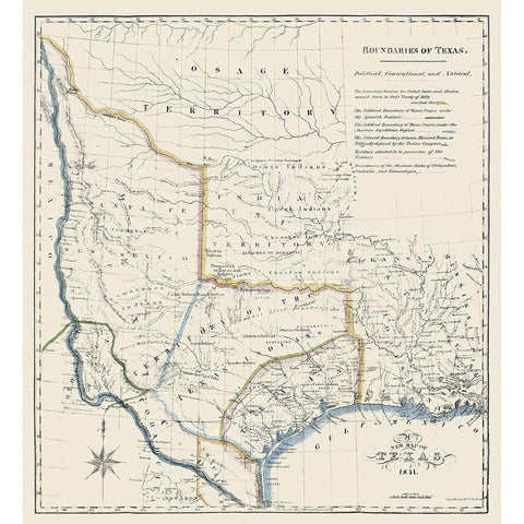Texas Boundaries -1841 Black Modern Wood Framed Art Print by Unknown