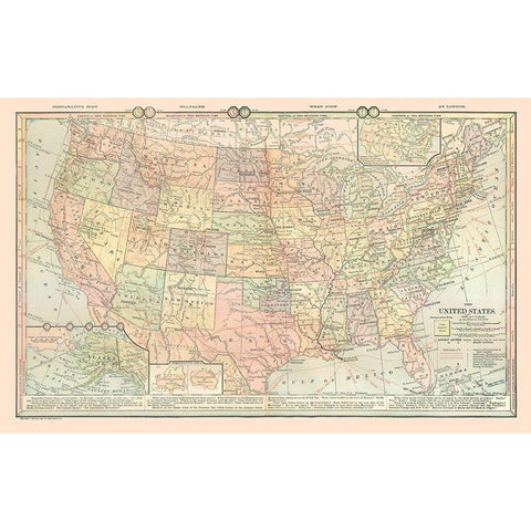 United States - Time Zones - Monteith 1882 Black Modern Wood Framed Art Print with Double Matting by Monteith