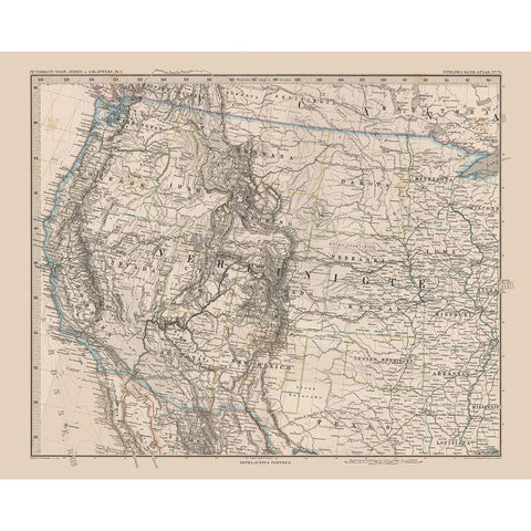 Western United States - Stieler 1885 White Modern Wood Framed Art Print by Stieler