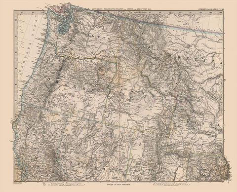 Northwest United States - Stieler 1885 White Modern Wood Framed Art Print with Double Matting by Stieler