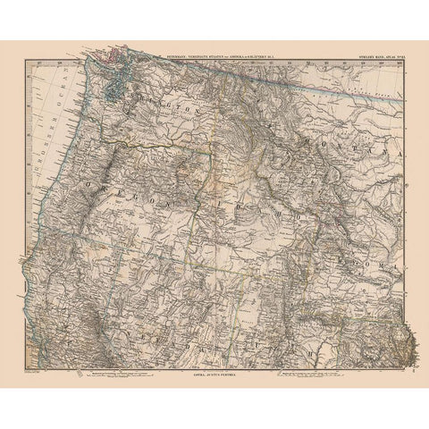 Northwest United States - Stieler 1885 Black Modern Wood Framed Art Print by Stieler