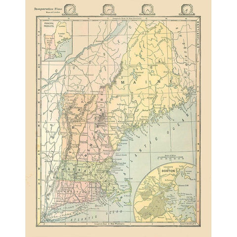 Northeast United States - Monteith 1882 White Modern Wood Framed Art Print by Monteith