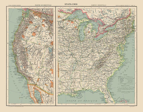 West and East United States - Schrader 1908 White Modern Wood Framed Art Print with Double Matting by Schrader