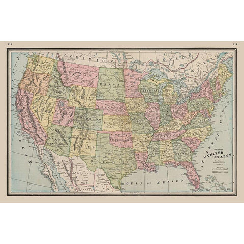 United States - Johnson 1888 Black Modern Wood Framed Art Print with Double Matting by Johnson