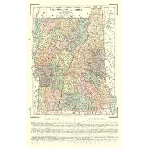 Vermont and New Hampshire - Monteith 1882 Gold Ornate Wood Framed Art Print with Double Matting by Monteith
