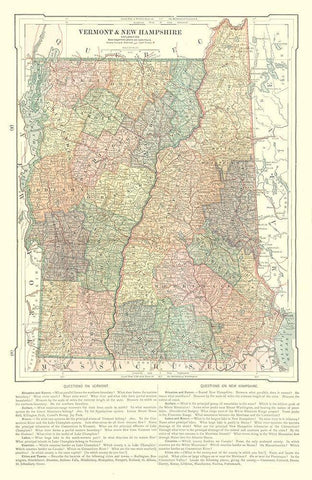 Vermont and New Hampshire - Monteith 1882 White Modern Wood Framed Art Print with Double Matting by Monteith