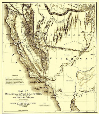Oregon, Upper California - Preuss 1848 White Modern Wood Framed Art Print with Double Matting by Preuss