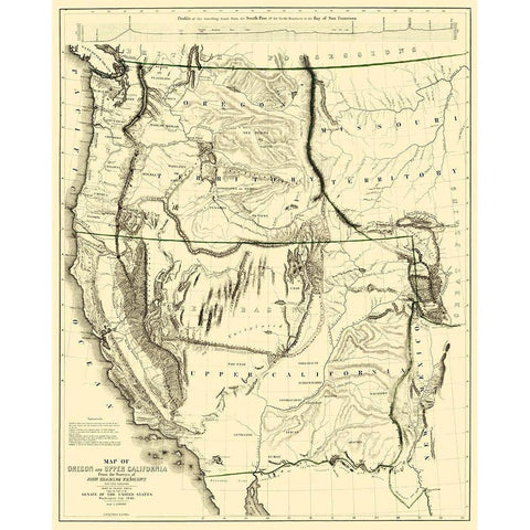Oregon, Upper California - Weber 1848 Gold Ornate Wood Framed Art Print with Double Matting by Weber