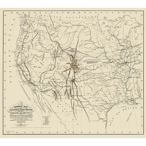 United States and Territories West of Mississippi Gold Ornate Wood Framed Art Print with Double Matting by Mclean