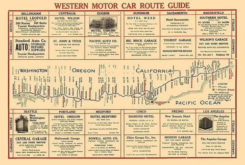 Western Motor Car Route Guide - 1915 White Modern Wood Framed Art Print with Double Matting by Unknown