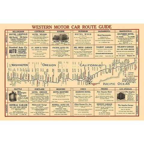 Western Motor Car Route Guide - 1915 Gold Ornate Wood Framed Art Print with Double Matting by Unknown