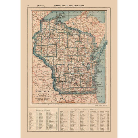 Wisconsin - Poates 1921 Gold Ornate Wood Framed Art Print with Double Matting by Poates