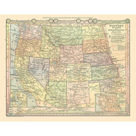 Western States - Monteith 1882 Gold Ornate Wood Framed Art Print with Double Matting by Monteith