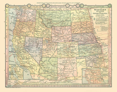 Western States - Monteith 1882 White Modern Wood Framed Art Print with Double Matting by Monteith