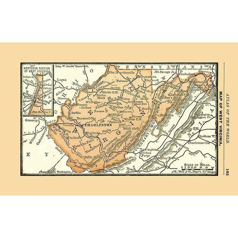 West Virginia - Alden 1886 Black Modern Wood Framed Art Print with Double Matting by Alden