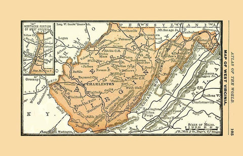 West Virginia - Alden 1886 White Modern Wood Framed Art Print with Double Matting by Alden