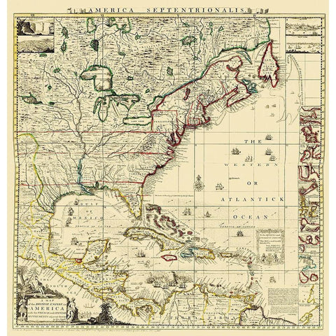 Amerique Septentrionale - Popple 1733 White Modern Wood Framed Art Print by Popple