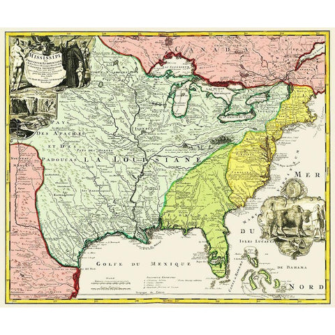 Mississippi, Louisiana - Hennepin 1687 White Modern Wood Framed Art Print by Hennepin