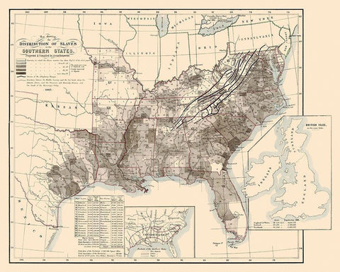Disributiont of Slaves In the Southern States 1865 White Modern Wood Framed Art Print with Double Matting by Steinwehr