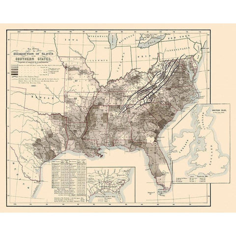 Disributiont of Slaves In the Southern States 1865 White Modern Wood Framed Art Print by Steinwehr