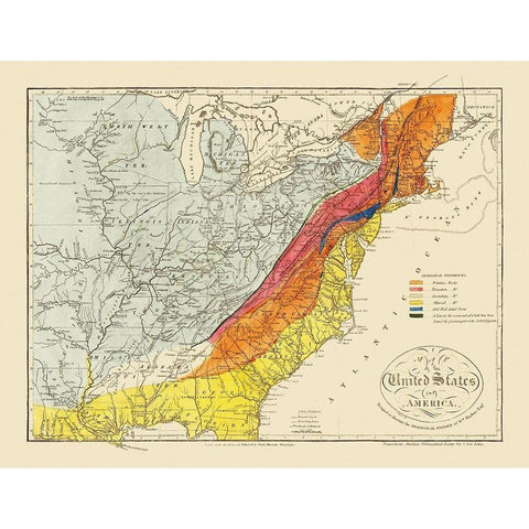 United States of America - Melish 1817 Black Modern Wood Framed Art Print with Double Matting by Melish