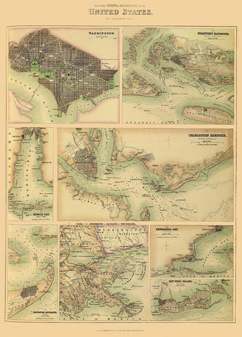 Southern Ports and Harbours In United States 1872 White Modern Wood Framed Art Print with Double Matting by Fullerton