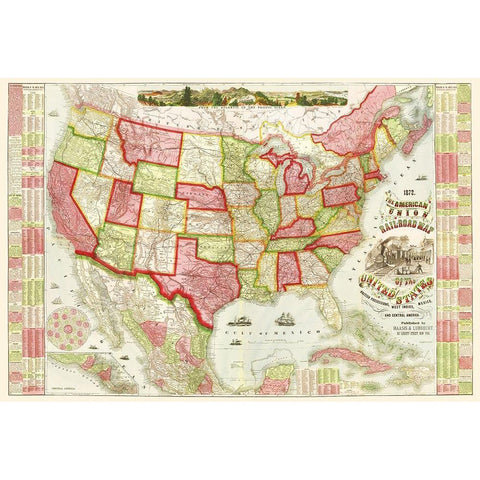 American Union Railroads - Haasis 1866 Gold Ornate Wood Framed Art Print with Double Matting by Haasis